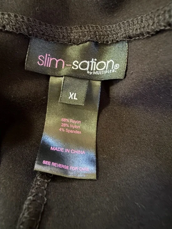 Slim-Sation by Multiples Leggings Size XL Black Floral Side Stretch Pull-On - Picture 4 of 5